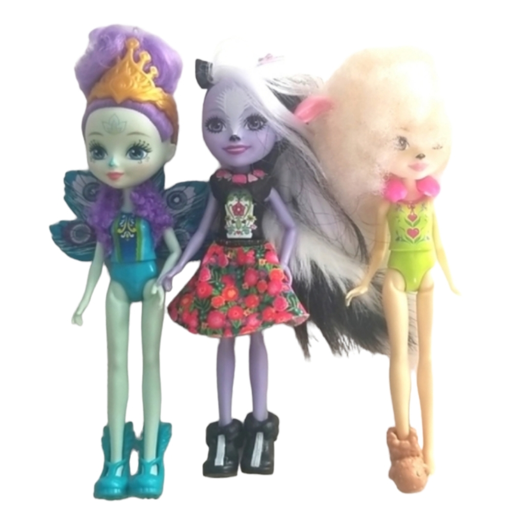 Mattel Three Enchantimals( Lamb Shunk and Peacock) Dolls